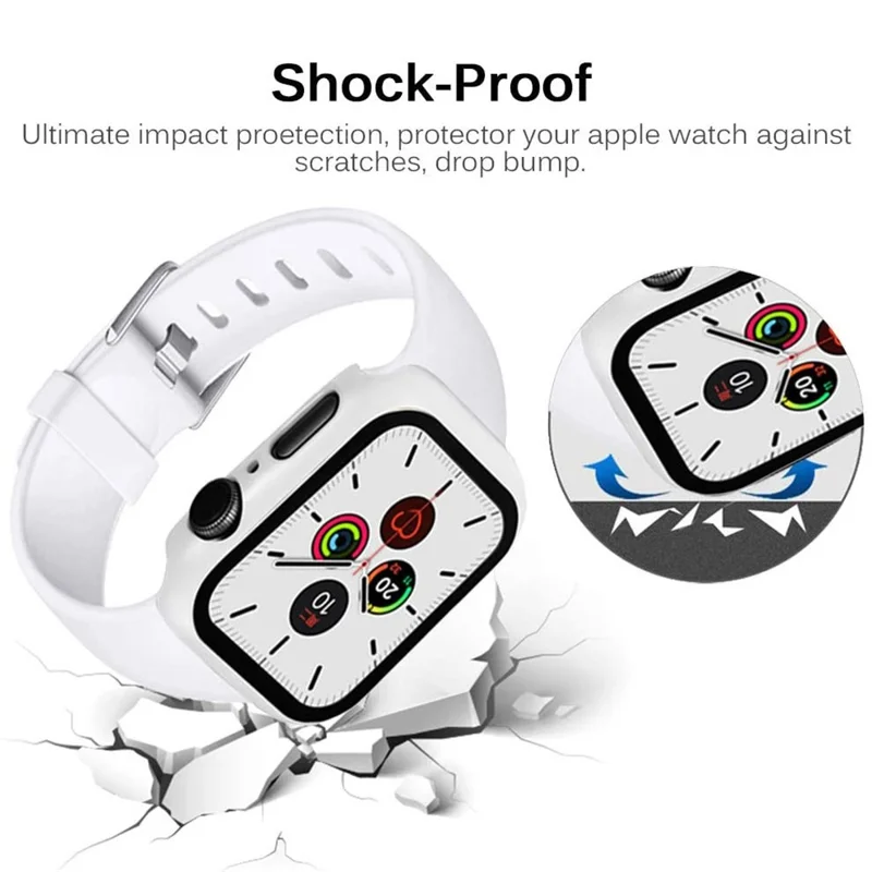 For Apple Watch Series 4 / 5 / 6 / SE / SE (2022) 44mm 2-in-1 Anti-scratch Matte Frame PC + Tempered Glass Protector Watch Case  - White