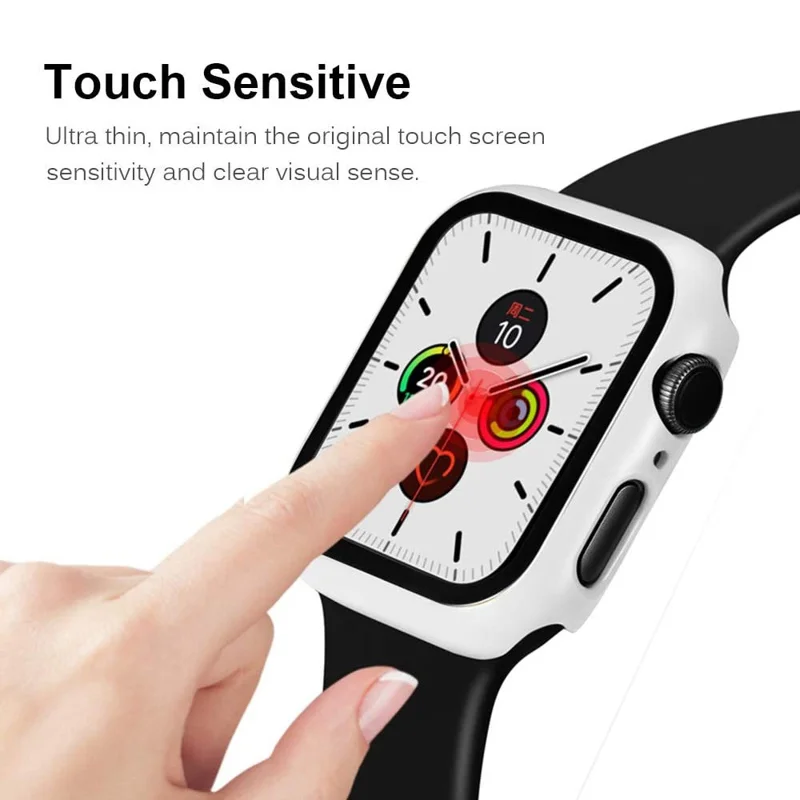 For Apple Watch Series 4 / 5 / 6 / SE / SE (2022) 44mm 2-in-1 Anti-scratch Matte Frame PC + Tempered Glass Protector Watch Case  - White