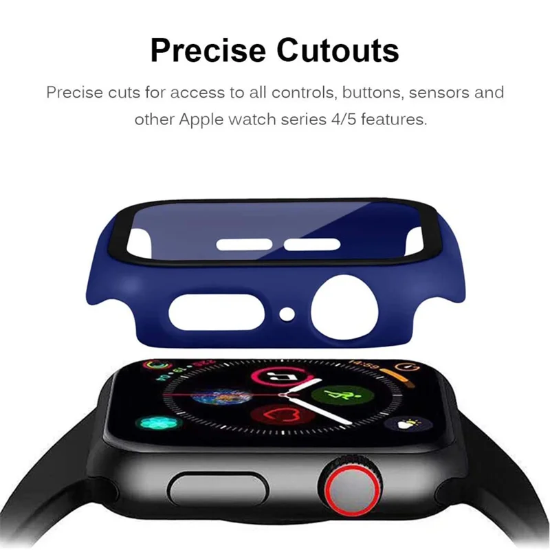 For Apple Watch Series 4 / 5 / 6 / SE / SE (2022) 44mm 2-in-1 Anti-scratch Matte Frame PC + Tempered Glass Protector Watch Case  - Dark Blue