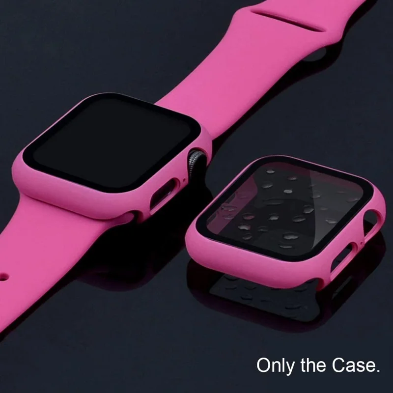 For Apple Watch Series 4 / 5 / 6 / SE / SE (2022) 44mm 2-in-1 Anti-scratch Matte Frame PC + Tempered Glass Protector Watch Case  - Rose