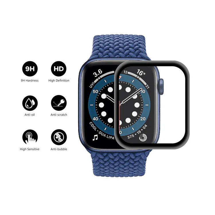 HAT PRINCE 2 Pièces / Ensemble 0,2 mm 9H Protecteur d'écran en verre trempé à revêtement intégral en alliage d'aluminium 3D pour Apple Watch SE (2023) / SE (2022) / SE / 6 / 5 / 4 44mm 