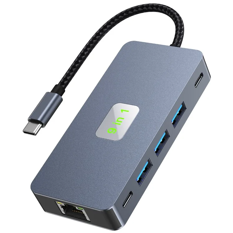 2318 Type-C-Hub mit 3xUSB 3.0+HD-Videoausgang+2xKartenlesegeräte+PD 100W+RJ45-Ethernet+USB-C-Datenwandler