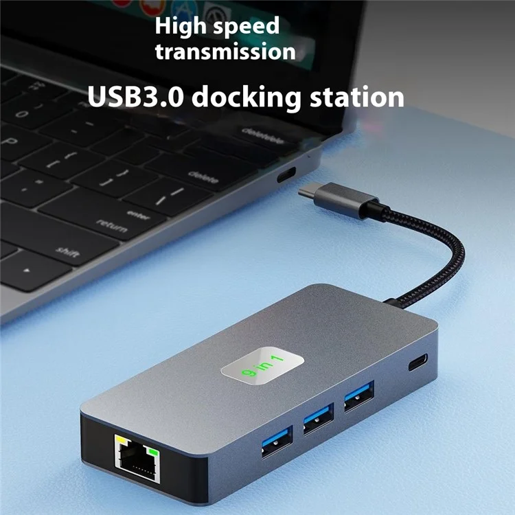 2318 Type-C-Hub mit 3xUSB 3.0+HD-Videoausgang+2xKartenlesegeräte+PD 100W+RJ45-Ethernet+USB-C-Datenwandler