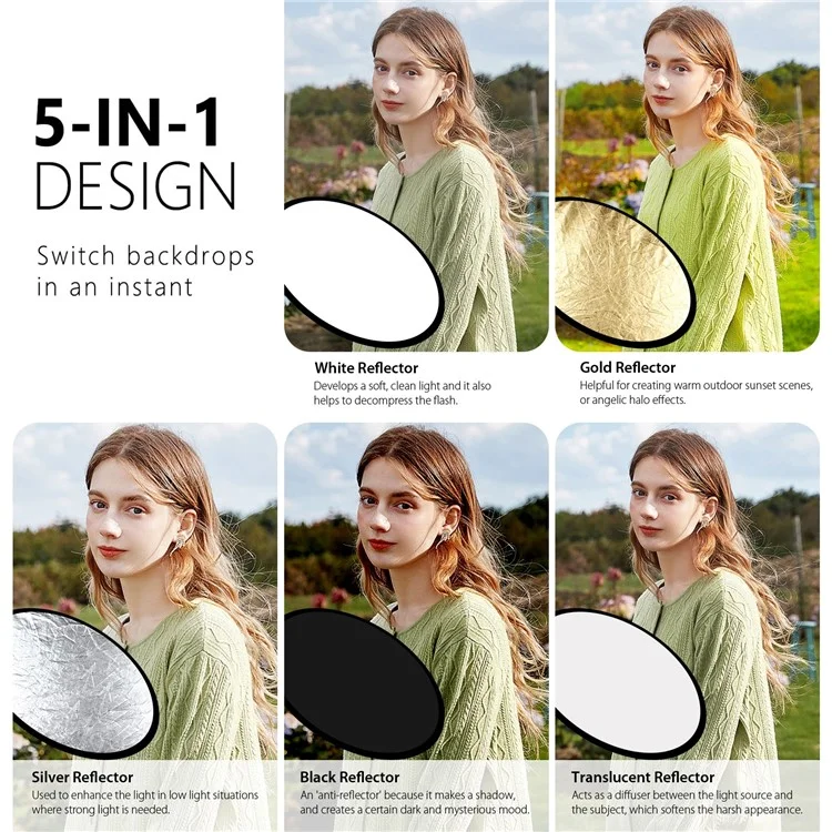 PULUZ 80cm 5 in 1 Photography Reflector Board Folding Photo Studio Reflector Disc