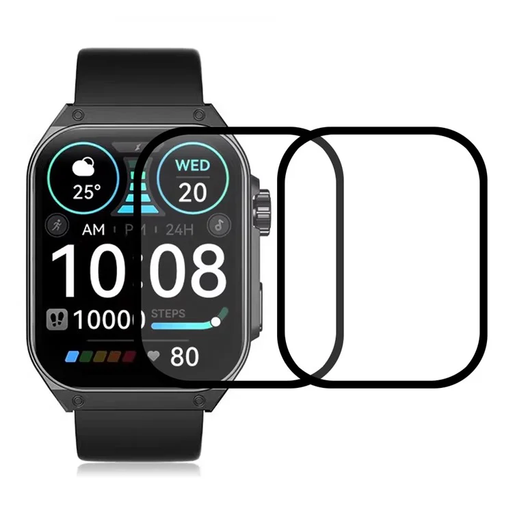 2 unidades/paquete Protector de pantalla para Haylou Watch S8 Película protectora PMMA HD transparente (Borde negro) - Negro