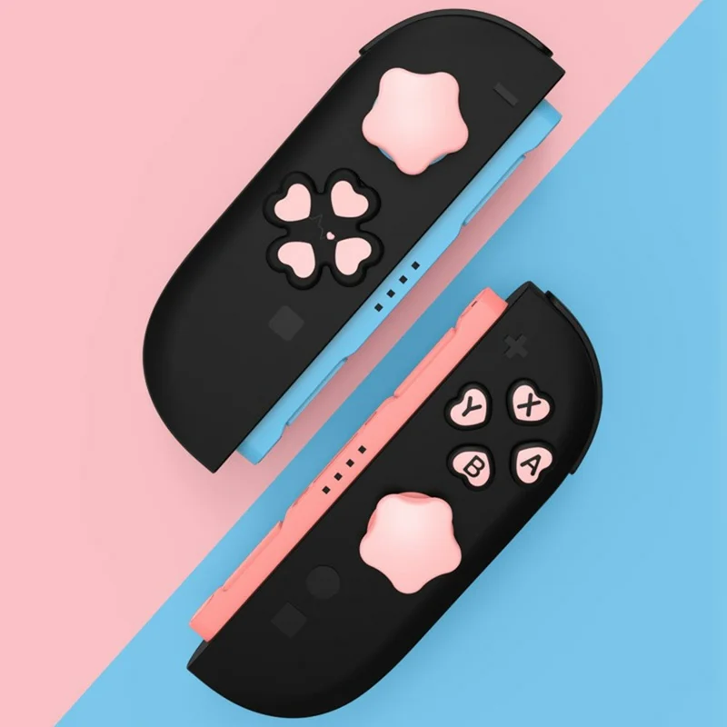 For Nintendo Switch 2 Silicone Joystick Caps Cute Button Sticker Set Game Controller Accessories - Pink+Black