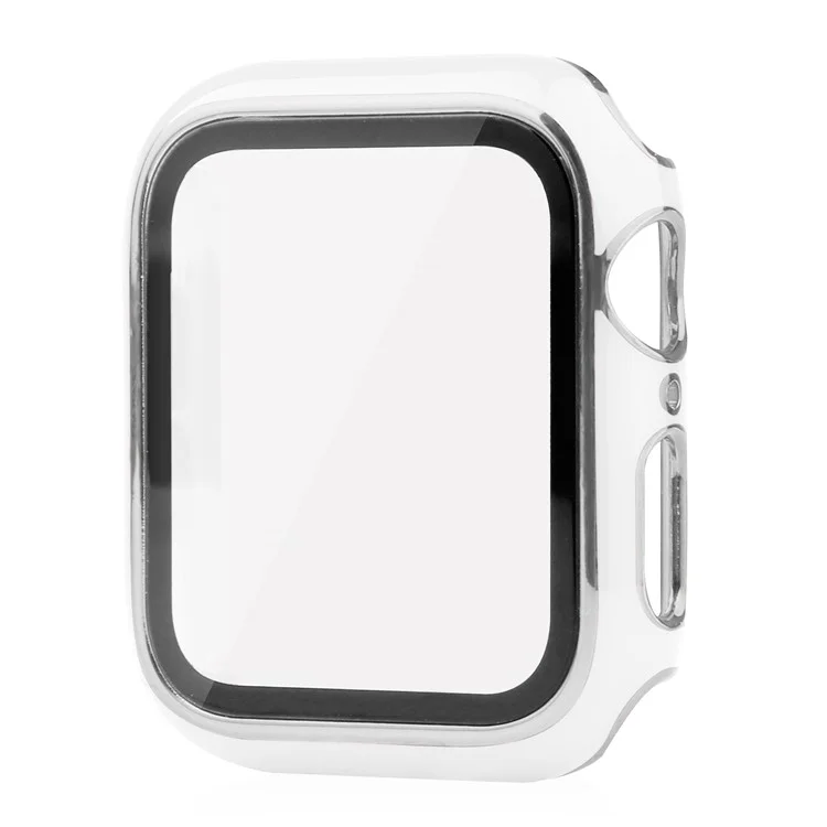 Electroplating PC Watch Case Shell Cover with Tempered Glass Screen Protector for Apple Watch Series 1/2/3 38mm - White/Silver