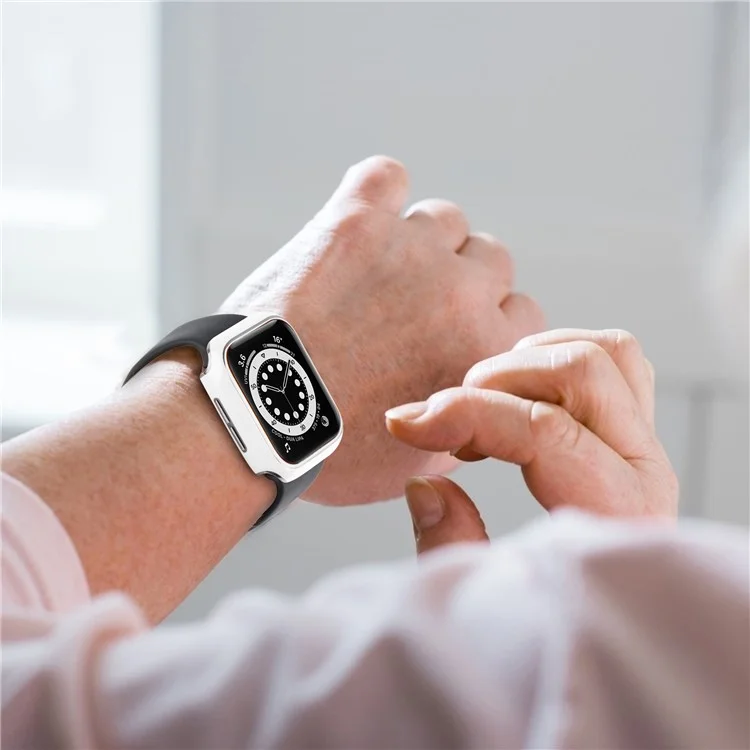 Electroplating PC Watch Case Shell Cover with Tempered Glass Screen Protector for Apple Watch Series 1/2/3 38mm - White/Silver