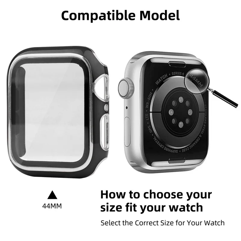 Electroplating PC Smart Watch Case Shell with Tempered Glass Film for Apple Watch Series 1/2/3 42mm - Black/Silver