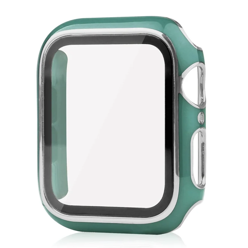 Electroplating Hard PC and Tempered Glass Film Smart Watch Case for Apple Watch Series SE3 / SE2 / SE1 /  6 / 5 / 4 44mm - Blackish Green / Silver