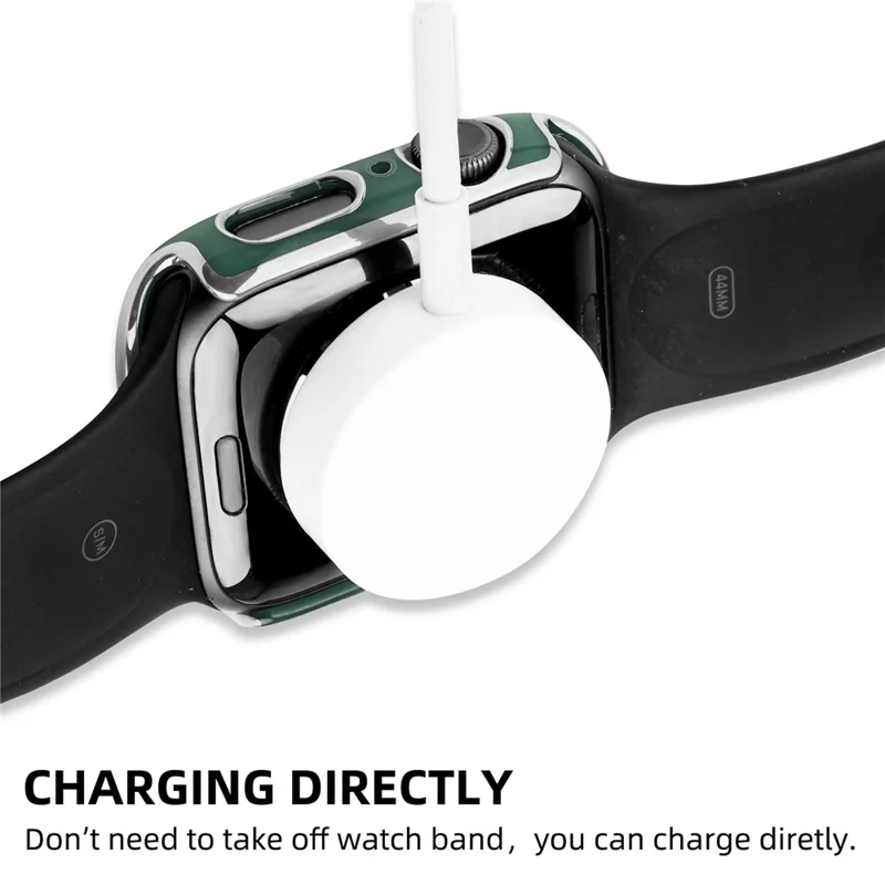 Electroplating Hard PC and Tempered Glass Film Smart Watch Case for Apple Watch Series SE3 / SE2 / SE1 /  6 / 5 / 4 44mm - Blackish Green / Silver
