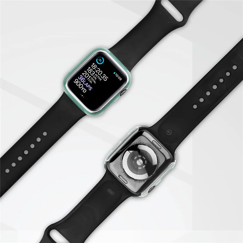 Electroplating Hard PC and Tempered Glass Film Smart Watch Case for Apple Watch Series SE3 / SE2 / SE1 /  6 / 5 / 4 44mm - Blackish Green / Silver