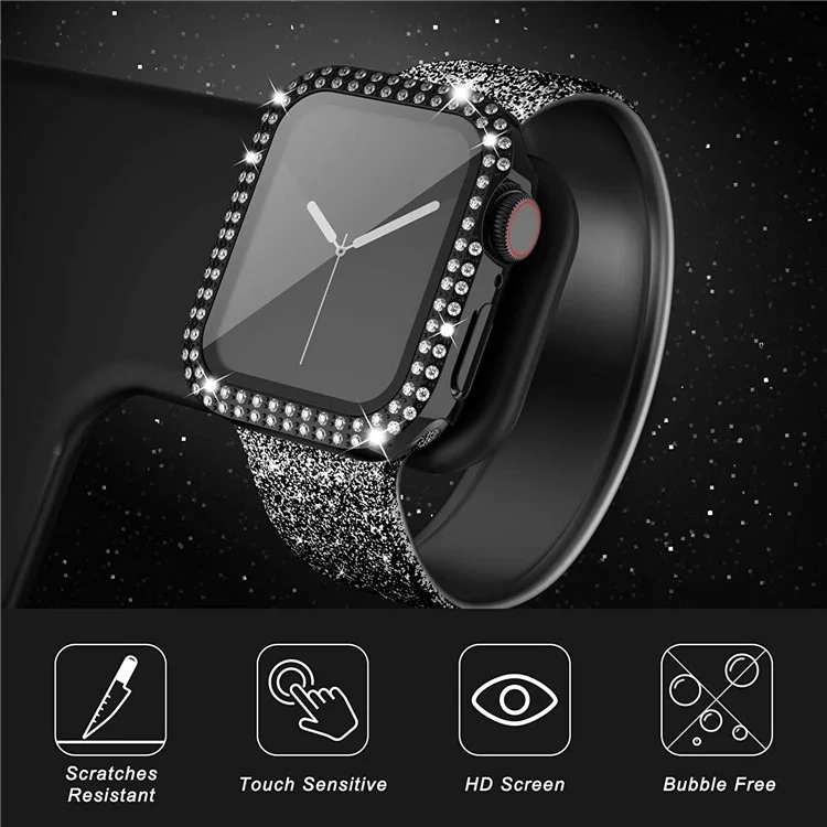 Protezione per lo schermo in vetro temperato Custodia smart watch con decorazione in strass per Apple Watch Series SE / SE (2022) / 6 / 5 / 4 40mm - Nero
