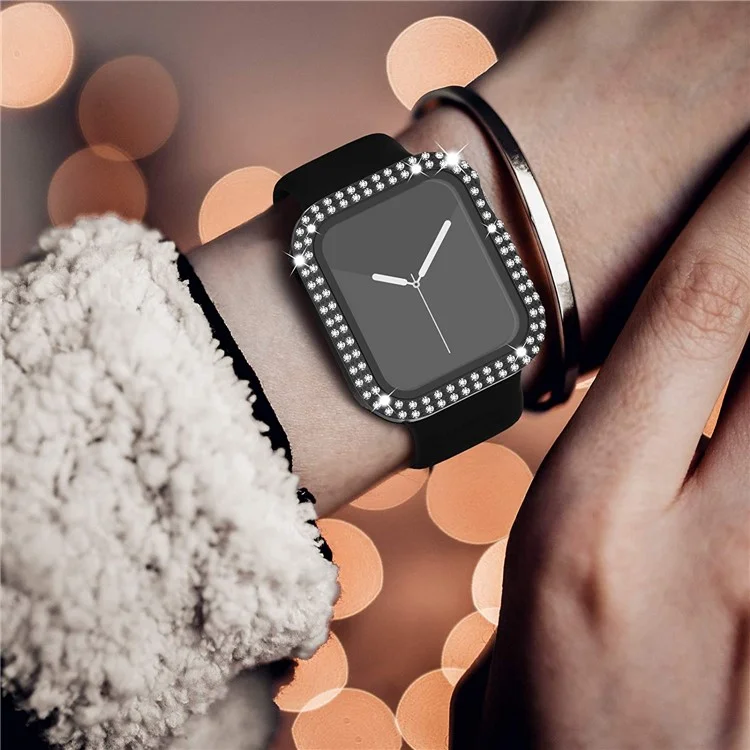Protezione per lo schermo in vetro temperato Custodia smart watch con decorazione in strass per Apple Watch Series SE / SE (2022) / 6 / 5 / 4 40mm - Nero