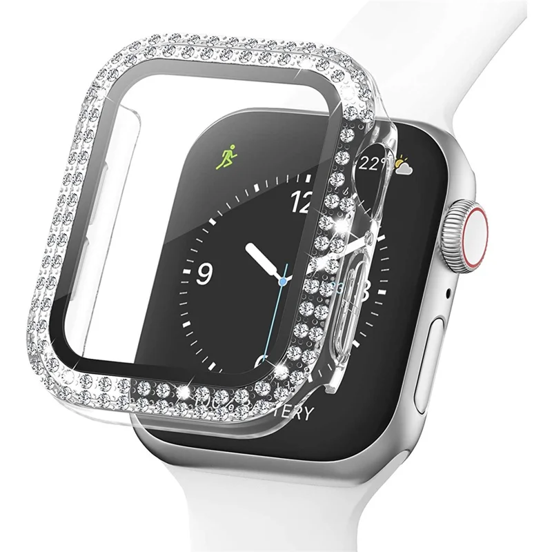 Tempered Glass Screen Protector Smart Watch Case Cover with Rhinestone Decor for Apple Watch Series SE3 / SE2 / SE1 /  6 / 5 / 4 40mm - Transparent