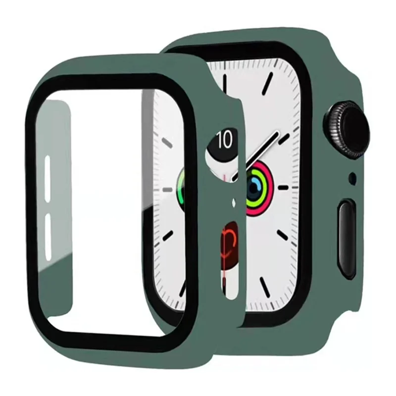 For Apple Watch Series 9 / 8 / 7 41mm Hard PC Frame + Tempered Glass Screen Protector Integrated Watch Case - Green