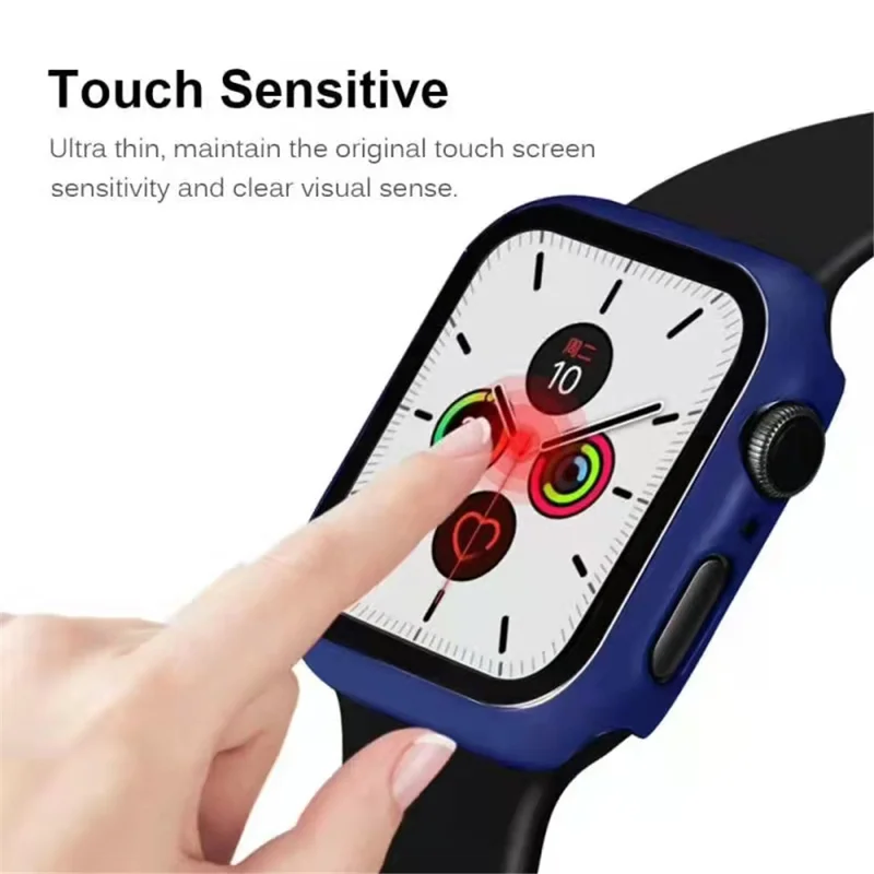 For Apple Watch Series 9 / 8 / 7 41mm Hard PC Frame + Tempered Glass Screen Protector Integrated Watch Case - Dark Blue