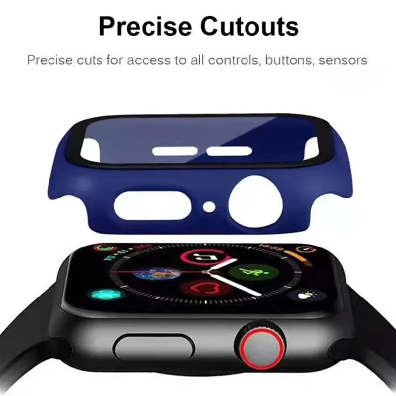 For Apple Watch Series 9 / 8 / 7 41mm Hard PC Frame + Tempered Glass Screen Protector Integrated Watch Case - Dark Blue