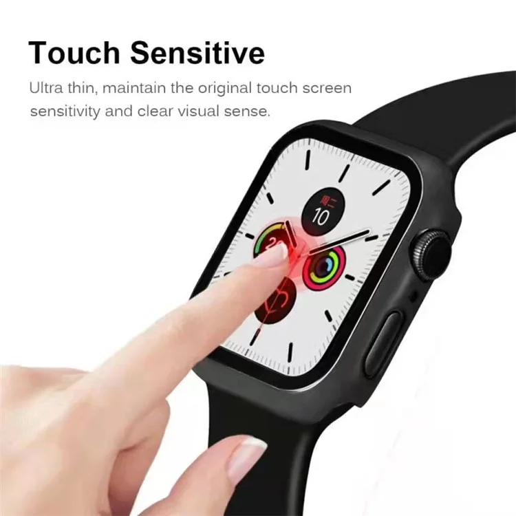 2-in-1 Harter PC-Rahmen + Gehärteter Glas-Bildschirmschutz für Apple Watch Series 9 / 8 / 7 45mm - Schwarz