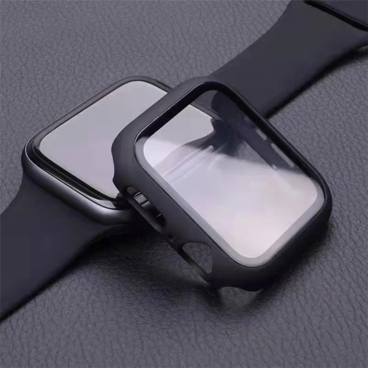 2-in-1 Hard PC Frame + Tempered Glass Screen Protector Watch Case for Apple Watch Series 9 / 8 / 7 45mm - Black