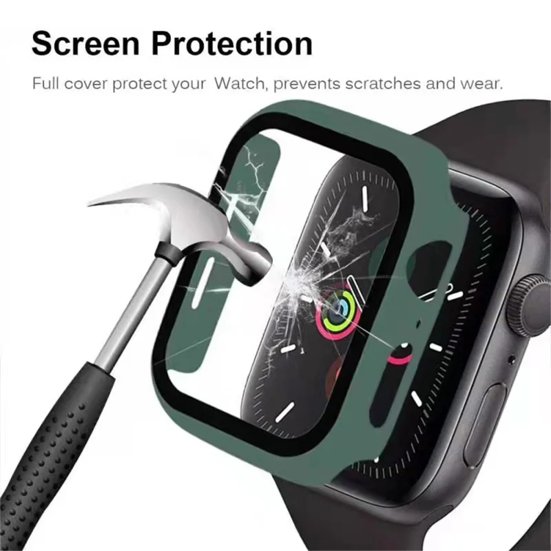 Чехол для Apple Watch Series 9 / 8 / 7 45 мм 2 в 1 с жесткой рамой из поликарбоната и защитным стеклом — зеленый