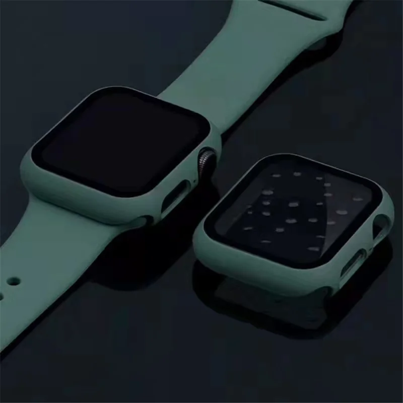 Чехол для Apple Watch Series 9 / 8 / 7 45 мм 2 в 1 с жесткой рамой из поликарбоната и защитным стеклом — зеленый