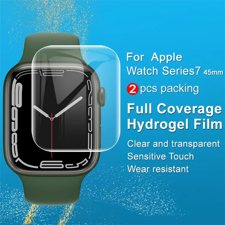 IMAK 2Pcs/Set Hydrogel Film III Explosion-proof Full Coverage Curved Surface Transparent TPU Screen Protector per Apple Watch Series 7 45mm