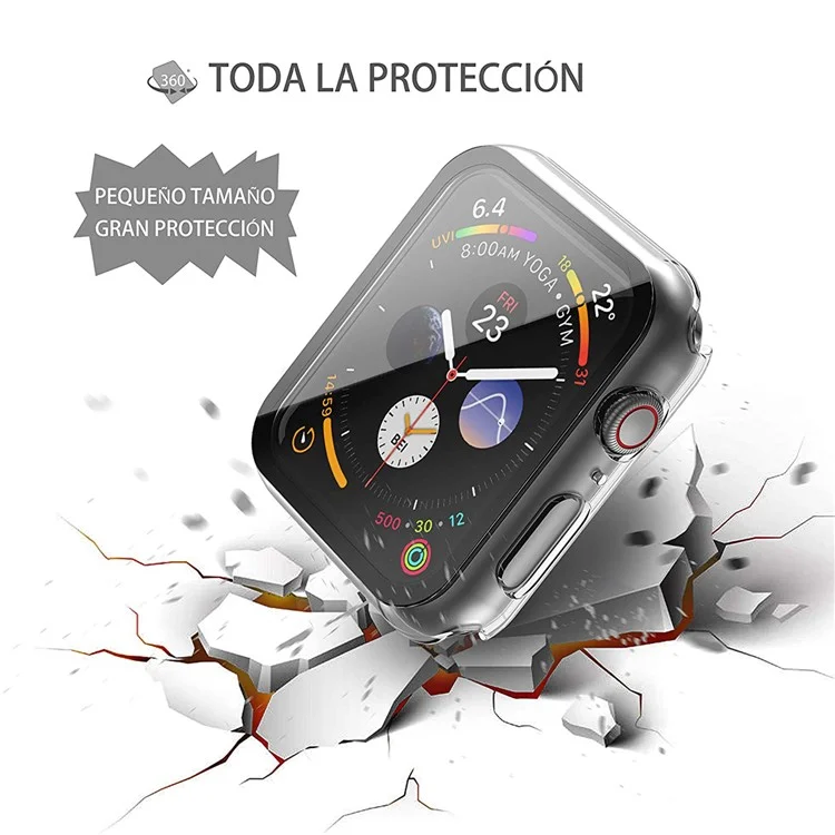 Caixa de PC Rígida Com Protetor de Tela de Vidro Temperado Sensível ao Toque Para a Série Apple Watch 7 45mm - Transparente