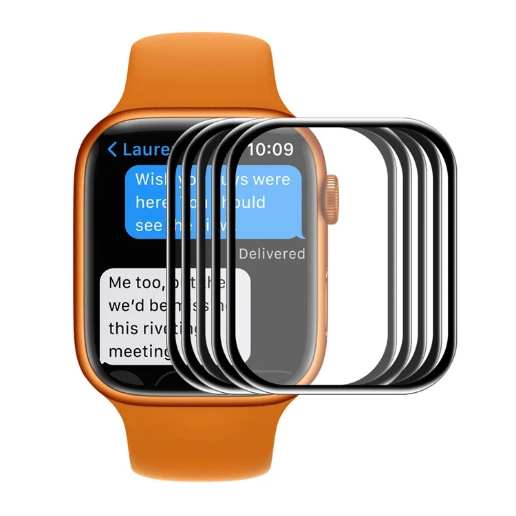 ENKAY HAT PRINCE 5Pcs / Pack Ultra Clear Curved Hot Bending Full Coverage Full Glue Tempered Glass Screen Protector for Apple Watch Series 9 / 8 / 7 45mm - Black Edges