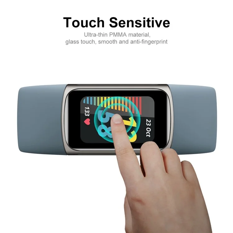 ENKAY HAT PRINCE 2 Unidades / Conjunto Protetor de Tela Anti-impressão Digital Cobertura Total Borda Curva Suave PC + PMMA HD Transparente para Fitbit Charge 6 / 5 
