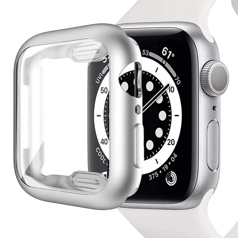 Electroplated TPU Case Touch Sensitive Screen Protector Cover for Apple Watch Series 9 / 8 / 7 45mm - Silver