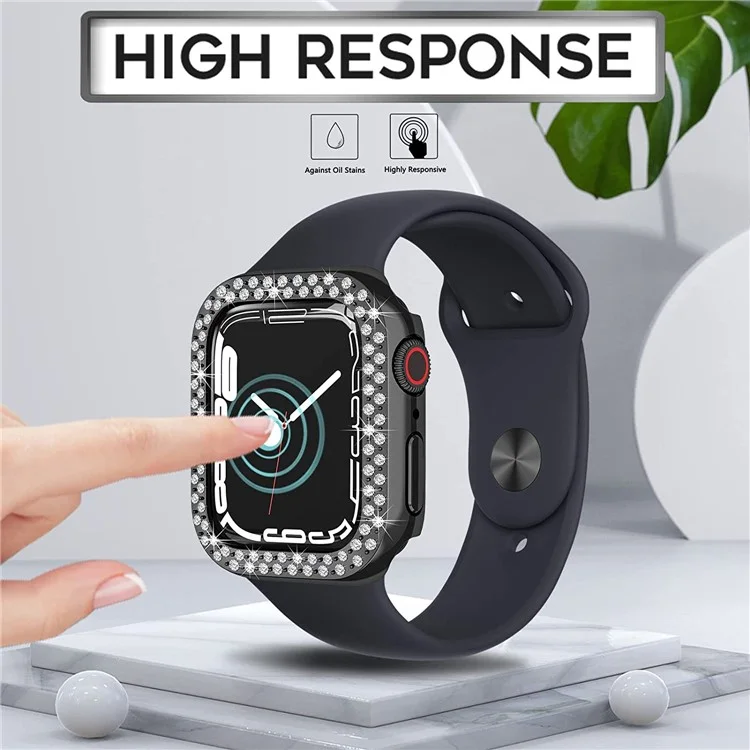 Cover per la cassa dell'orologio Apple Watch Serie 9 / 8 / 7 45mm, in PC antigraffio con decorazioni in strass - Nero