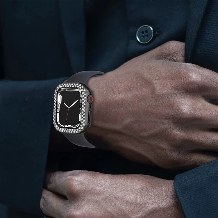 Cover per la cassa dell'orologio Apple Watch Serie 9 / 8 / 7 45mm, in PC antigraffio con decorazioni in strass - Nero