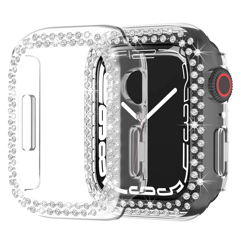 Rhinestone Decor Scratch-resistant PC Watch Case Frame Edge Cover for Apple Watch Series 9 / 8 / 7 45mm - Transparent