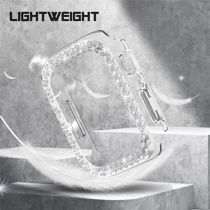 Rhinestone Decor Scratch-resistant PC Watch Case Frame Edge Cover for Apple Watch Series 9 / 8 / 7 45mm - Transparent