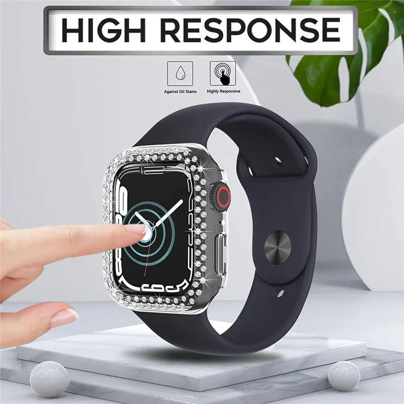Rhinestone Decor Scratch-resistant PC Watch Case Frame Edge Cover for Apple Watch Series 9 / 8 / 7 45mm - Transparent