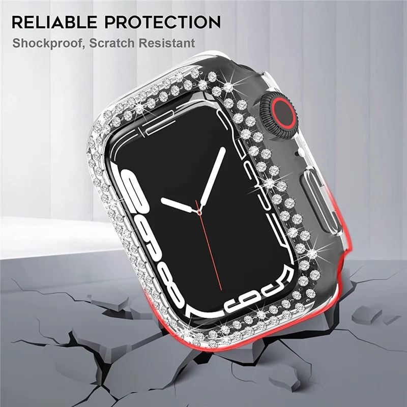 Rhinestone Decor Scratch-resistant PC Watch Case Frame Edge Cover for Apple Watch Series 9 / 8 / 7 45mm - Transparent