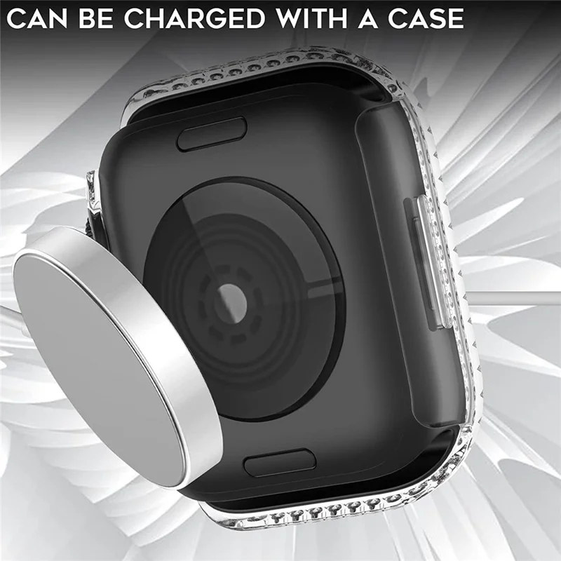 Rhinestone Decor Scratch-resistant PC Watch Case Frame Edge Cover for Apple Watch Series 9 / 8 / 7 45mm - Transparent