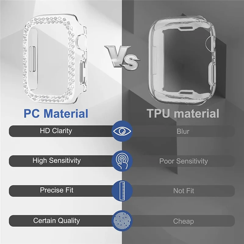 Rhinestone Decor Scratch-resistant PC Watch Case Frame Edge Cover for Apple Watch Series 9 / 8 / 7 45mm - Transparent