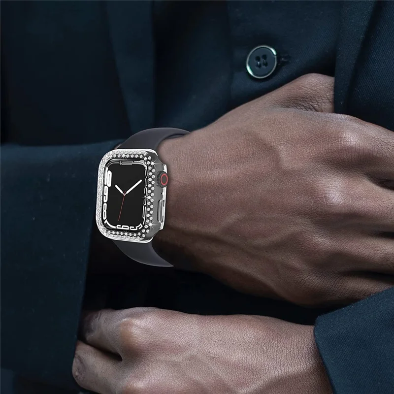 Rhinestone Decor Scratch-resistant PC Watch Case Frame Edge Cover for Apple Watch Series 9 / 8 / 7 45mm - Transparent