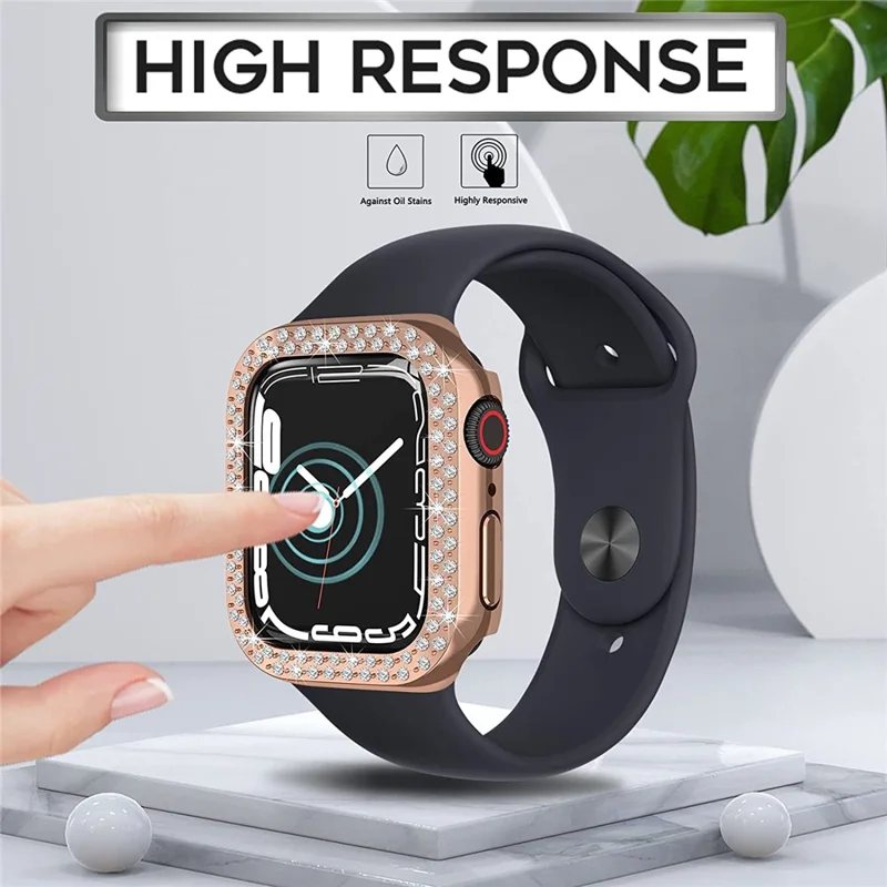 Rhinestone Decor Scratch-resistant PC Watch Case Frame Edge Cover for Apple Watch Series 9 / 8 / 7 45mm - Rose Gold