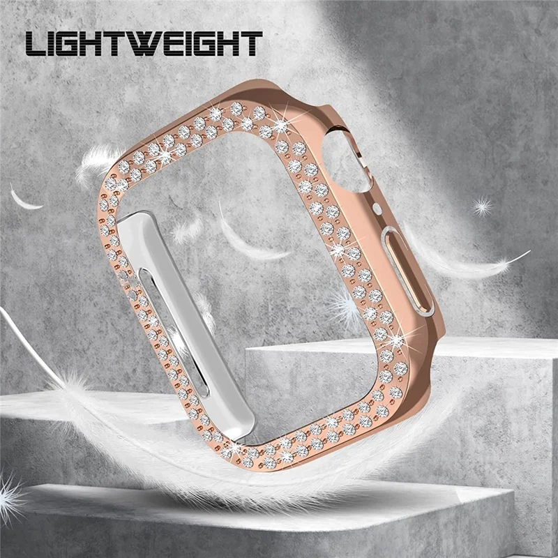 Rhinestone Decor Scratch-resistant PC Watch Case Frame Edge Cover for Apple Watch Series 9 / 8 / 7 45mm - Rose Gold