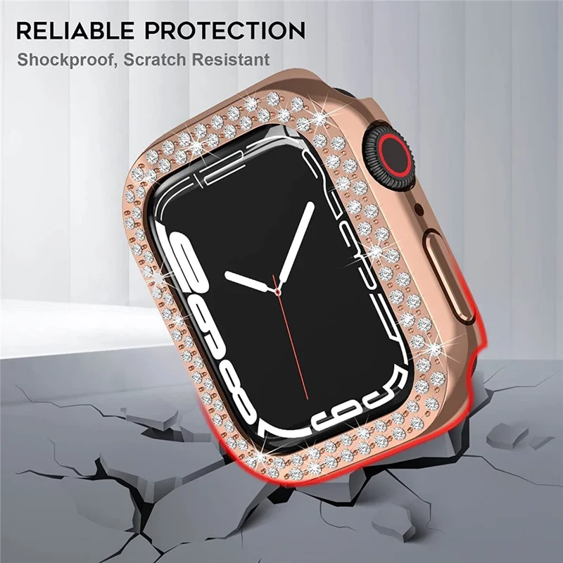 Rhinestone Decor Scratch-resistant PC Watch Case Frame Edge Cover for Apple Watch Series 9 / 8 / 7 45mm - Rose Gold