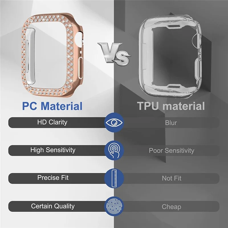 Rhinestone Decor Scratch-resistant PC Watch Case Frame Edge Cover for Apple Watch Series 9 / 8 / 7 45mm - Rose Gold