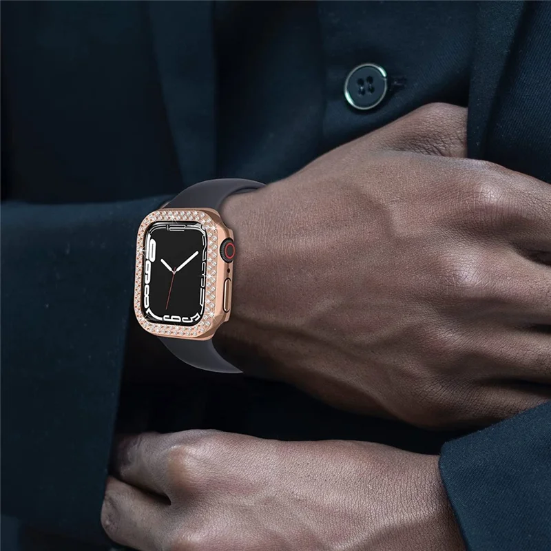Rhinestone Decor Scratch-resistant PC Watch Case Frame Edge Cover for Apple Watch Series 9 / 8 / 7 45mm - Rose Gold