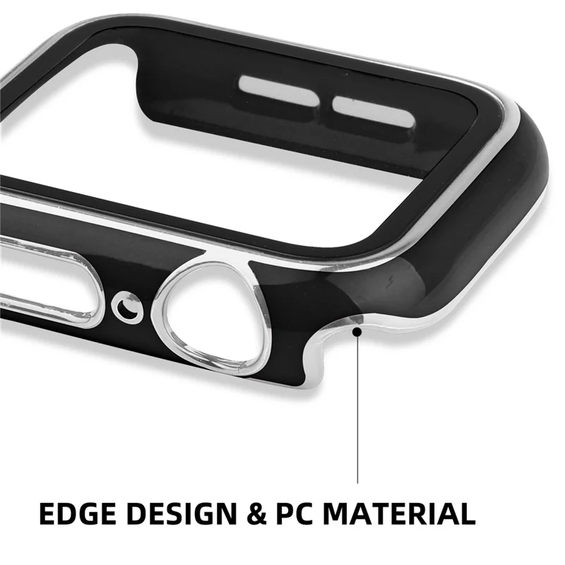 For Apple Watch Series 9 / 8 / 7 41mm Hard PC Electroplating Anti-drop Watch Case Frame Cover with Tempered Glass Screen Protective Film - Black / Silver