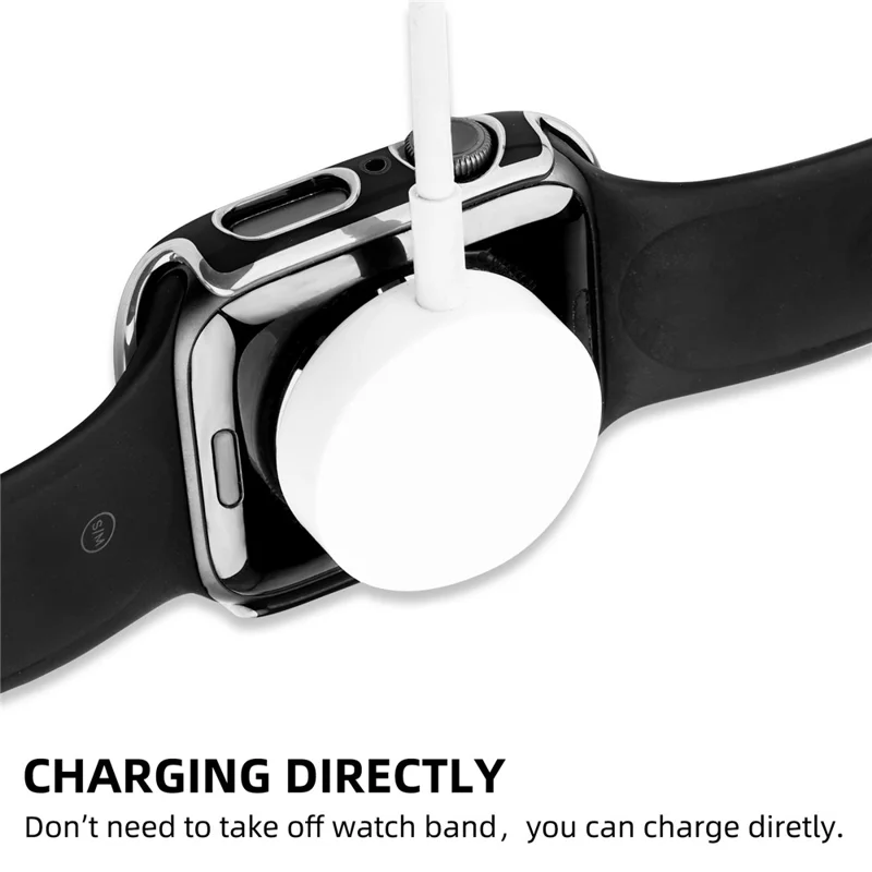 For Apple Watch Series 9 / 8 / 7 41mm Hard PC Electroplating Anti-drop Watch Case Frame Cover with Tempered Glass Screen Protective Film - Black / Silver