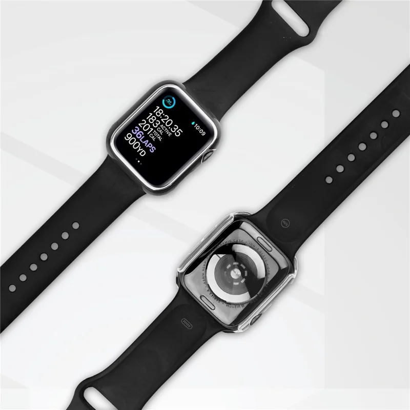 For Apple Watch Series 9 / 8 / 7 41mm Hard PC Electroplating Anti-drop Watch Case Frame Cover with Tempered Glass Screen Protective Film - Black / Silver