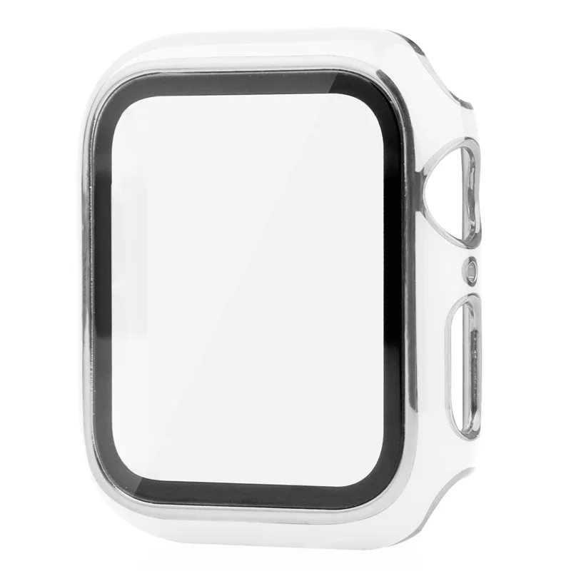 Electroplating Hard PC Watch Case Cover with Tempered Glass Screen Protector for Apple Watch Series 9 / 8 / 7 45mm - White / Silver