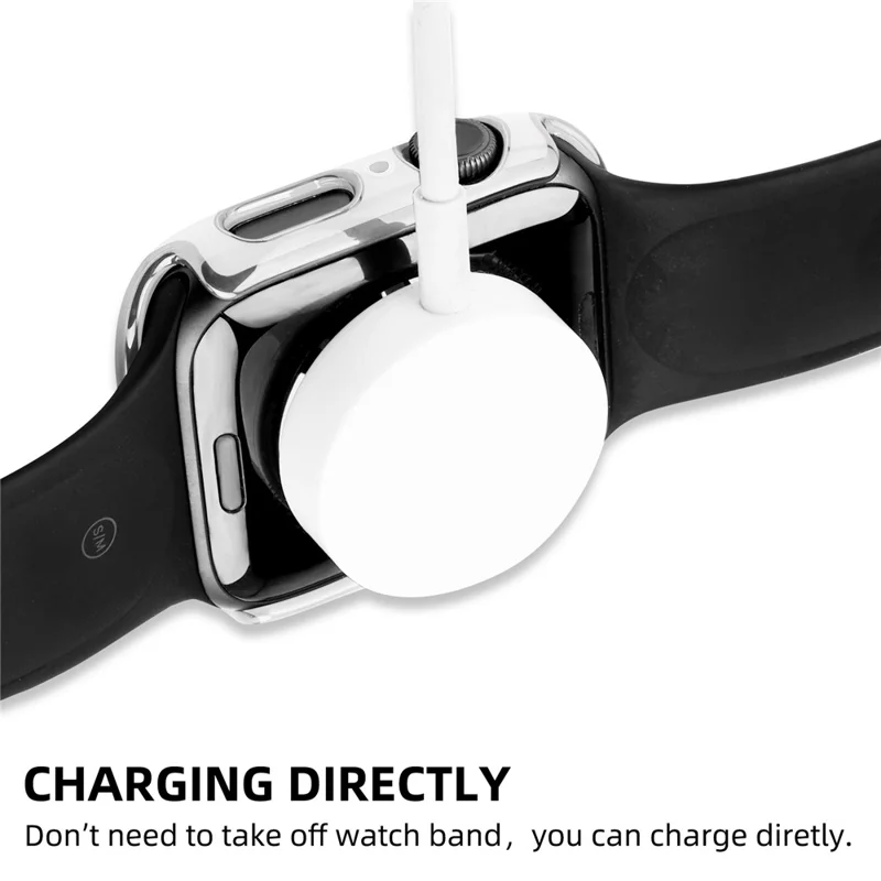 Electroplating Hard PC Watch Case Cover with Tempered Glass Screen Protector for Apple Watch Series 9 / 8 / 7 45mm - White / Silver